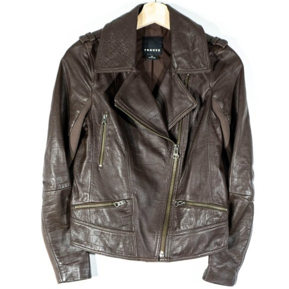 Trouve Leather Moto Jacket Brown - Picture 3 of 5